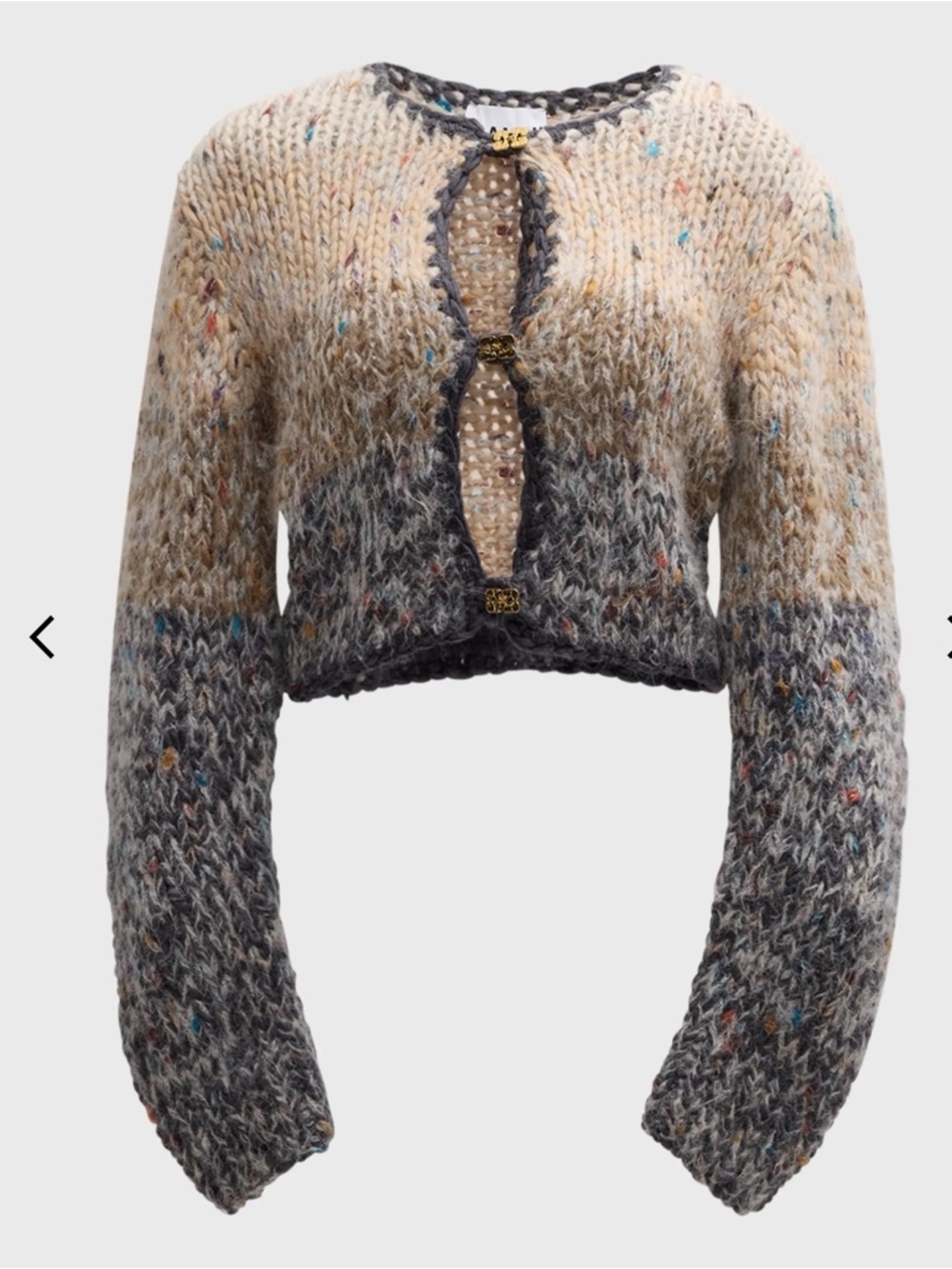 NWT Ganni Chunky Marled Hand-Knit Cropped Cardigan in Paloma melange size S